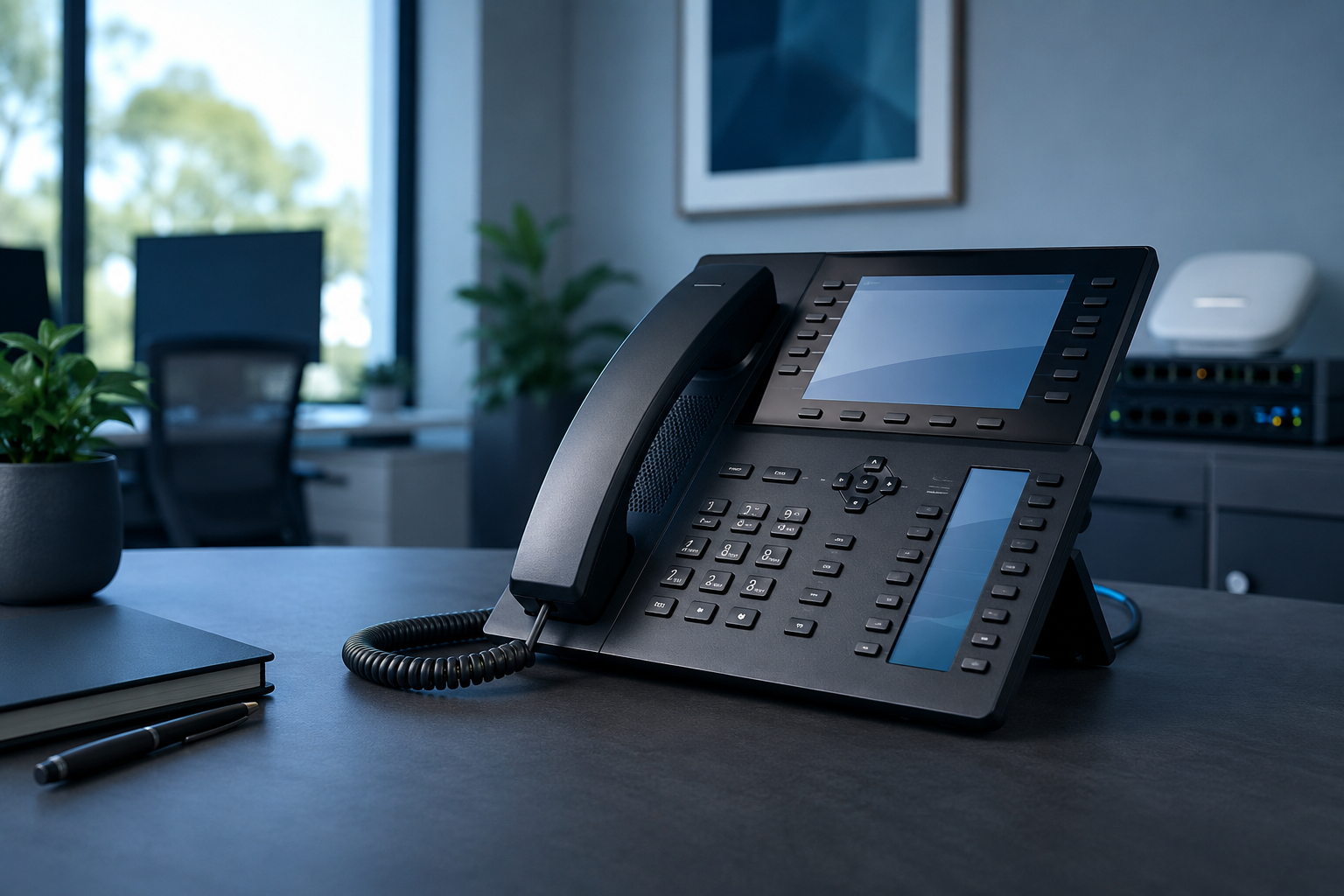 Modern multi-line IP desk phone suitable for a professionally installed 3CX business phone system